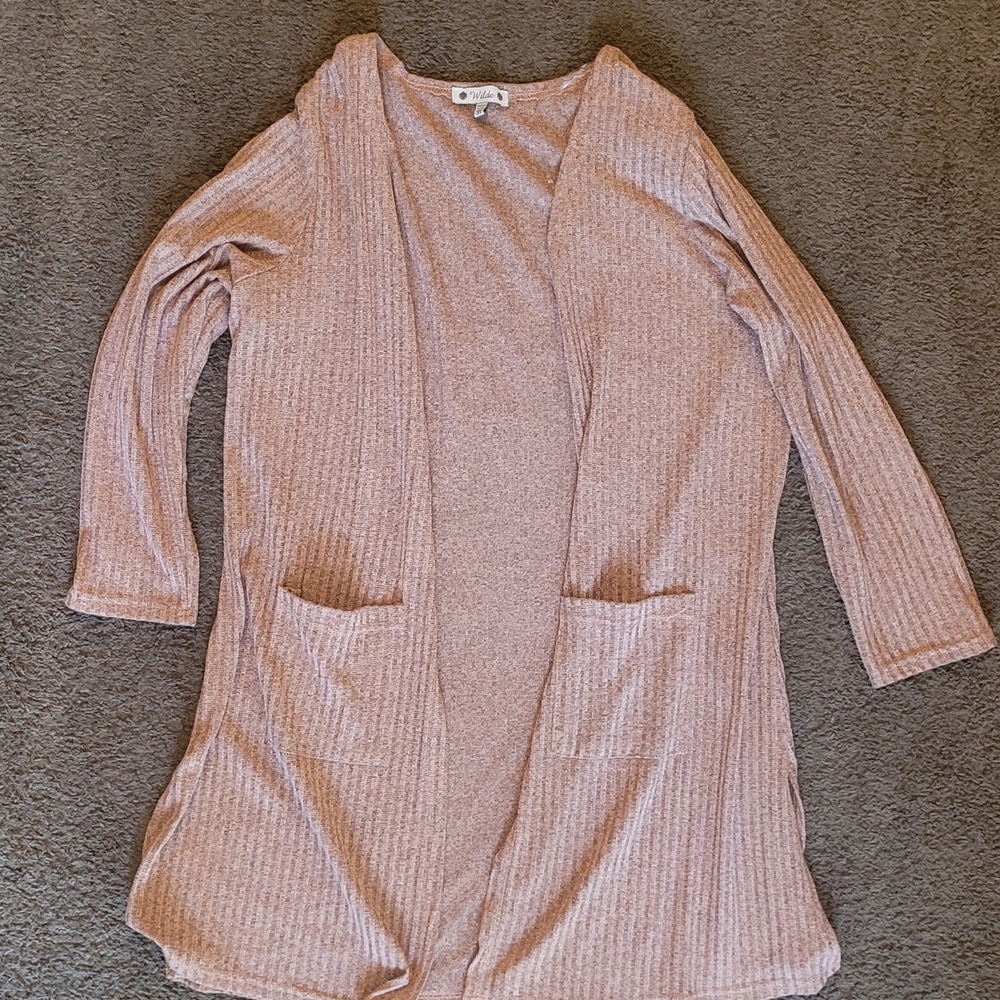 Ellie Wilde Ribbed Cardigan Sweater - Light Pink